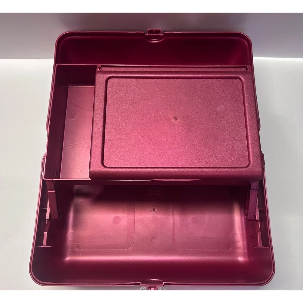 Caboodles Makeup Case Burgundy Train Cosmetic Organizer Mirror 12